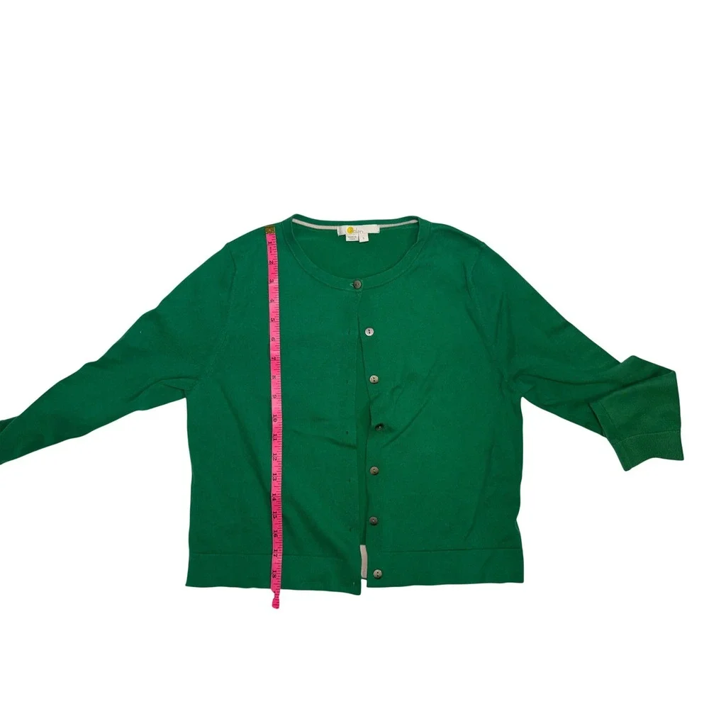 Boden Green Crew Neck Button Front Cardigan 3/4 Sleeve Preppy Cotton Knit Small - Picture 4 of 4